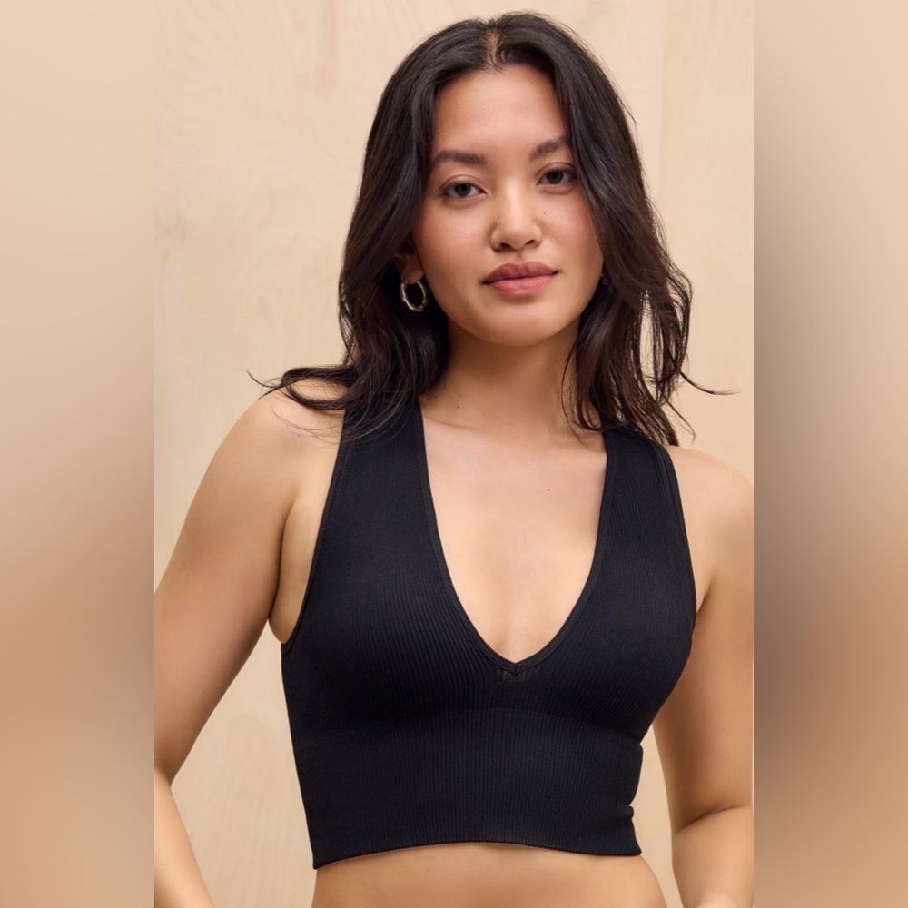 Out From Under Black Ribbed Deep V Tank Top Small Urban Outfitters